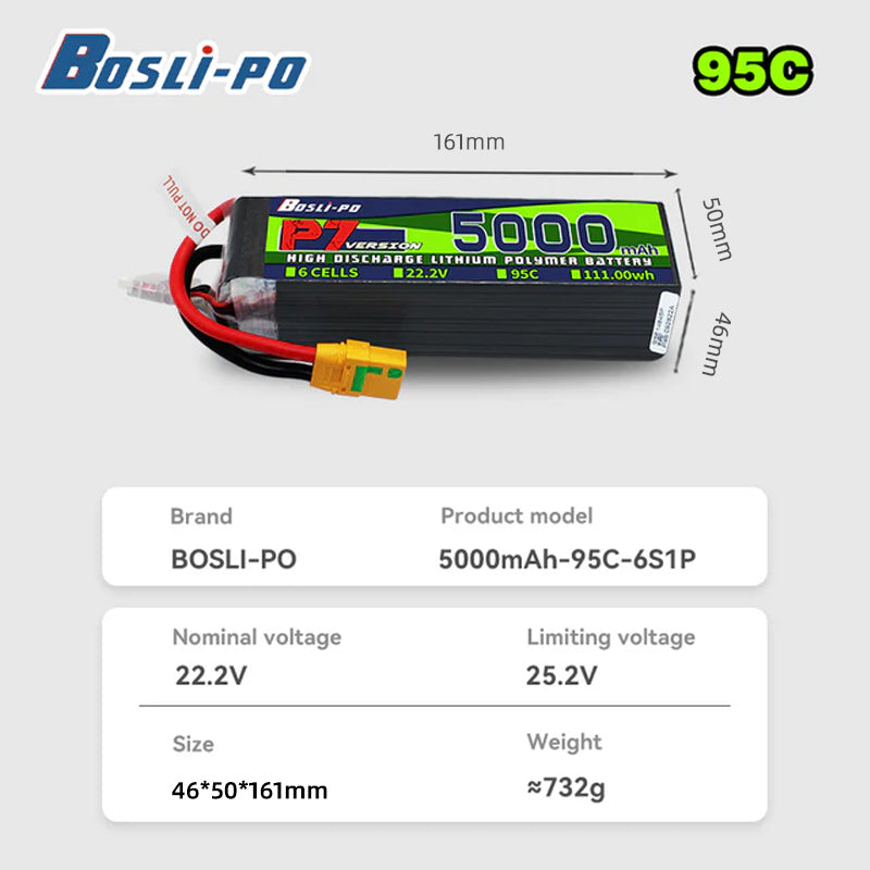 Boslipo P7 Version 5000mAh 95C - Drone Battery 6S ulasan dan harga